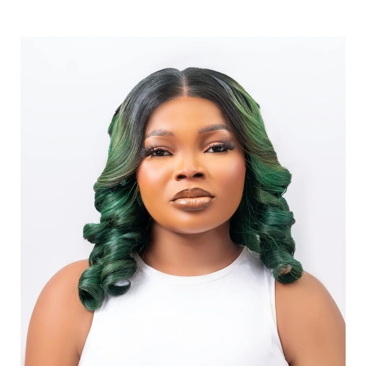 14-inch Vietnamese Donor Wavy Wig | 5X5 HD Lace |340g | Ombre Dark Green